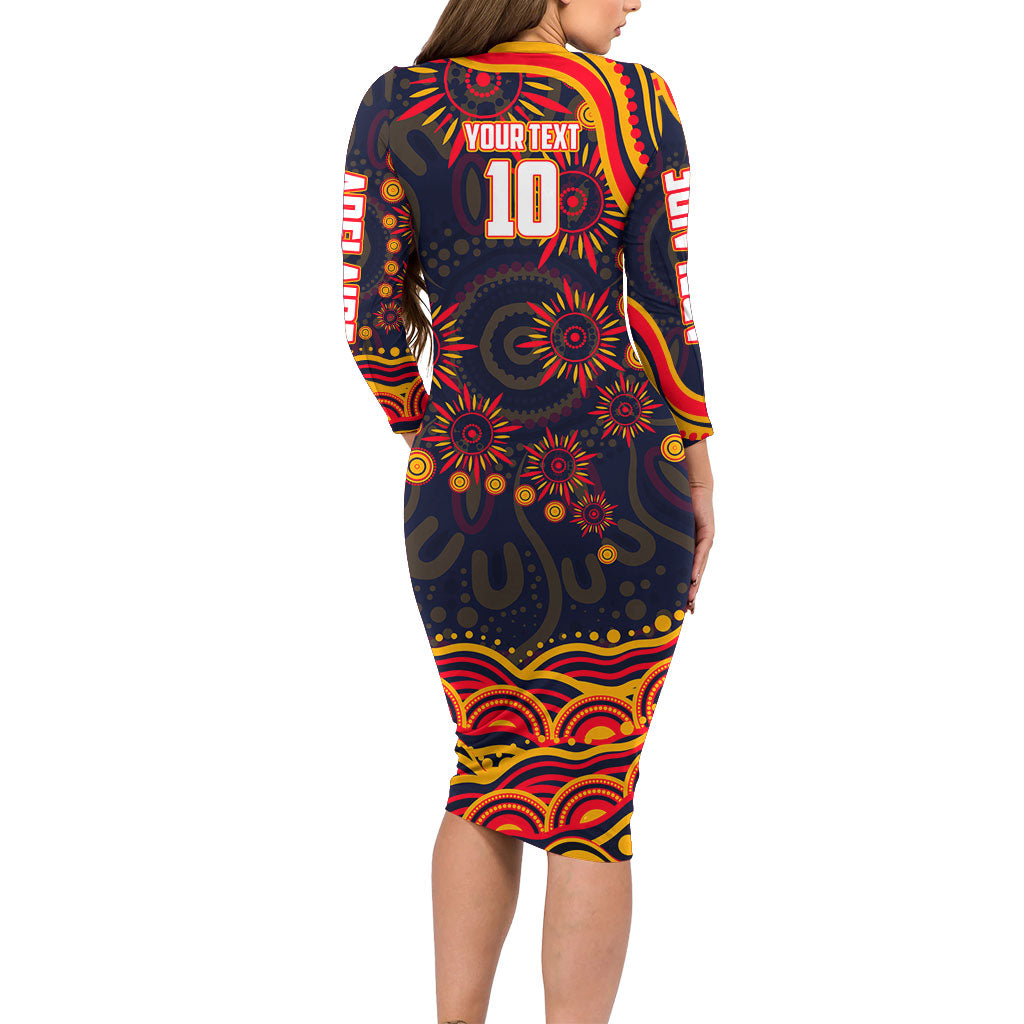 Personalized Adelaide Crows AFL Mascot Family Matching Long Sleeve Bodycon Dress and Hawaiian Shirt Aboriginal Dot Art - Dreamtime Football Mascot