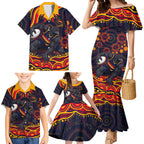 Personalized Adelaide Crows AFL Mascot Family Matching Mermaid Dress and Hawaiian Shirt Aboriginal Dot Art - Dreamtime Football Mascot