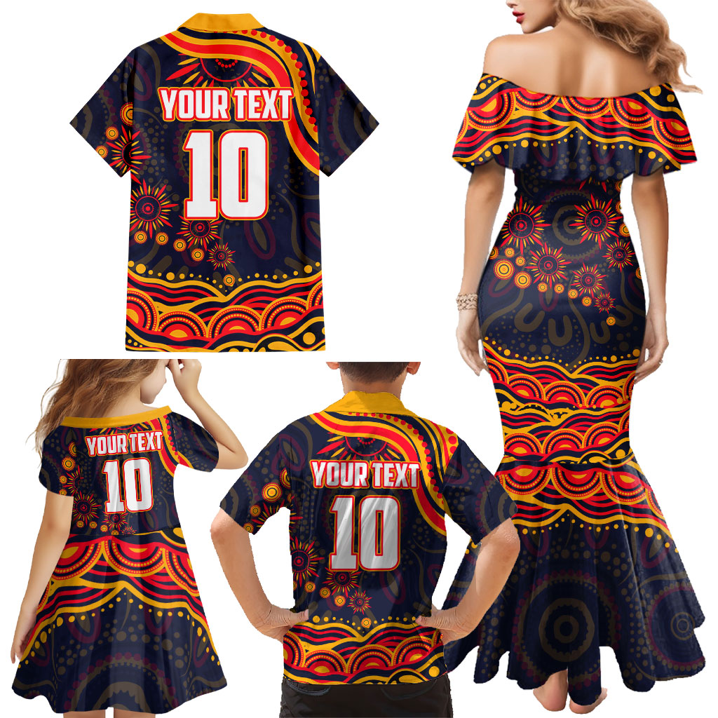 Personalized Adelaide Crows AFL Mascot Family Matching Mermaid Dress and Hawaiian Shirt Aboriginal Dot Art - Dreamtime Football Mascot