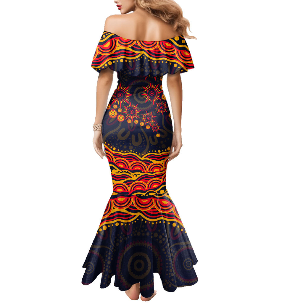 Personalized Adelaide Crows AFL Mascot Family Matching Mermaid Dress and Hawaiian Shirt Aboriginal Dot Art - Dreamtime Football Mascot