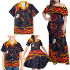 Personalized Adelaide Crows AFL Mascot Family Matching Off Shoulder Maxi Dress and Hawaiian Shirt Aboriginal Dot Art - Dreamtime Football Mascot