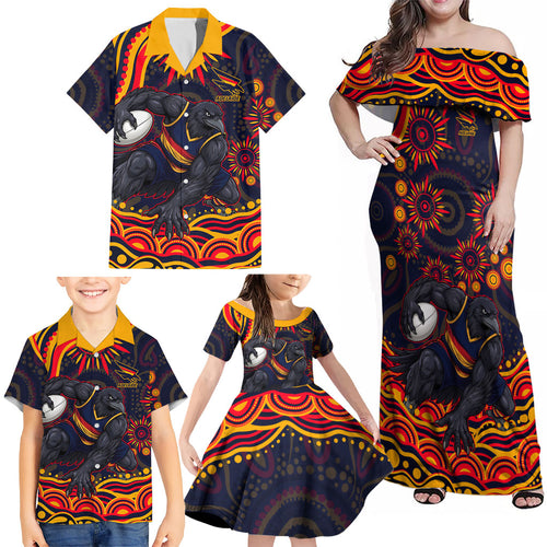 Personalized Adelaide Crows AFL Mascot Family Matching Off Shoulder Maxi Dress and Hawaiian Shirt Aboriginal Dot Art - Dreamtime Football Mascot