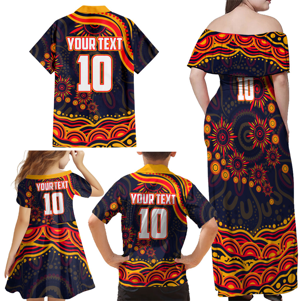 Personalized Adelaide Crows AFL Mascot Family Matching Off Shoulder Maxi Dress and Hawaiian Shirt Aboriginal Dot Art - Dreamtime Football Mascot