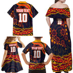 Personalized Adelaide Crows AFL Mascot Family Matching Off Shoulder Maxi Dress and Hawaiian Shirt Aboriginal Dot Art - Dreamtime Football Mascot