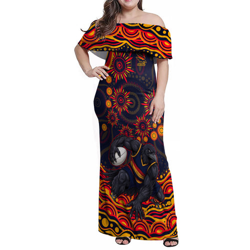 Personalized Adelaide Crows AFL Mascot Family Matching Off Shoulder Maxi Dress and Hawaiian Shirt Aboriginal Dot Art - Dreamtime Football Mascot