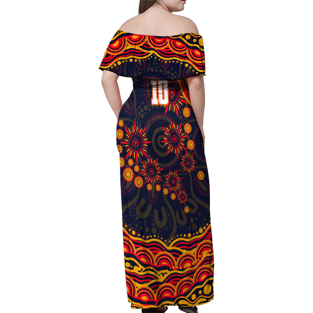 Personalized Adelaide Crows AFL Mascot Family Matching Off Shoulder Maxi Dress and Hawaiian Shirt Aboriginal Dot Art - Dreamtime Football Mascot