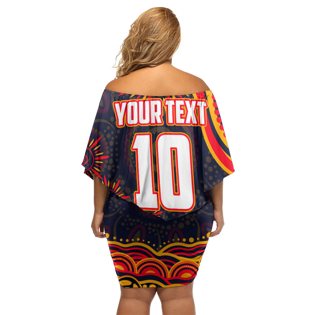 Personalized Adelaide Crows AFL Mascot Family Matching Off Shoulder Short Dress and Hawaiian Shirt Aboriginal Dot Art - Dreamtime Football Mascot