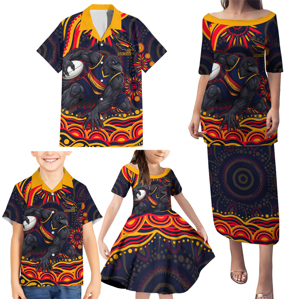 Personalized Adelaide Crows AFL Mascot Family Matching Puletasi and Hawaiian Shirt Aboriginal Dot Art - Dreamtime Football Mascot