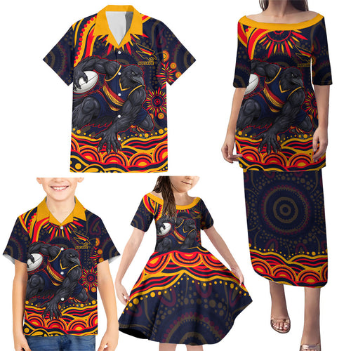 Personalized Adelaide Crows AFL Mascot Family Matching Puletasi and Hawaiian Shirt Aboriginal Dot Art - Dreamtime Football Mascot