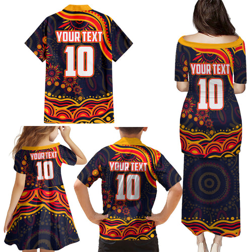 Personalized Adelaide Crows AFL Mascot Family Matching Puletasi and Hawaiian Shirt Aboriginal Dot Art - Dreamtime Football Mascot