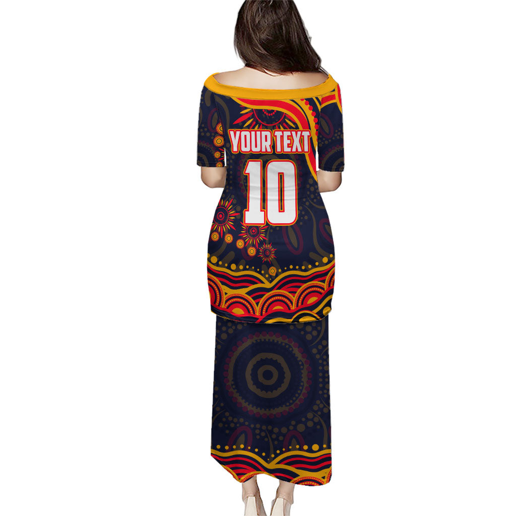 Personalized Adelaide Crows AFL Mascot Family Matching Puletasi and Hawaiian Shirt Aboriginal Dot Art - Dreamtime Football Mascot