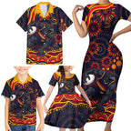 Personalized Adelaide Crows AFL Mascot Family Matching Short Sleeve Bodycon Dress and Hawaiian Shirt Aboriginal Dot Art - Dreamtime Football Mascot