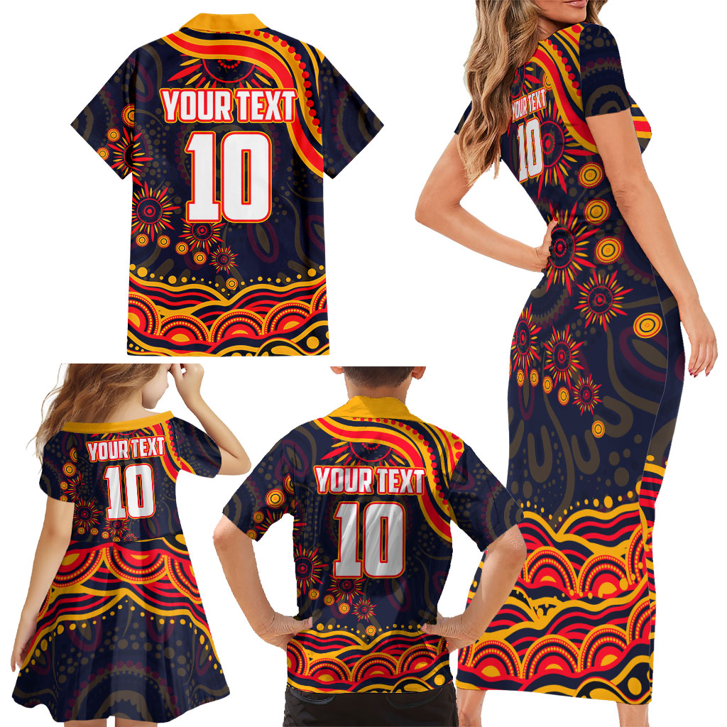 Personalized Adelaide Crows AFL Mascot Family Matching Short Sleeve Bodycon Dress and Hawaiian Shirt Aboriginal Dot Art - Dreamtime Football Mascot