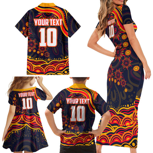Personalized Adelaide Crows AFL Mascot Family Matching Short Sleeve Bodycon Dress and Hawaiian Shirt Aboriginal Dot Art - Dreamtime Football Mascot