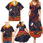 Personalized Adelaide Crows AFL Mascot Family Matching Summer Maxi Dress and Hawaiian Shirt Aboriginal Dot Art - Dreamtime Football Mascot