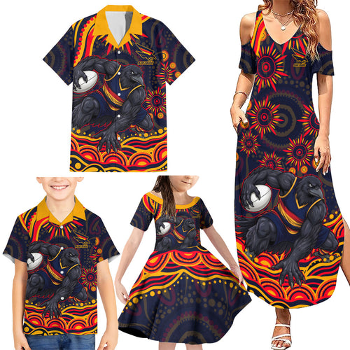 Personalized Adelaide Crows AFL Mascot Family Matching Summer Maxi Dress and Hawaiian Shirt Aboriginal Dot Art - Dreamtime Football Mascot