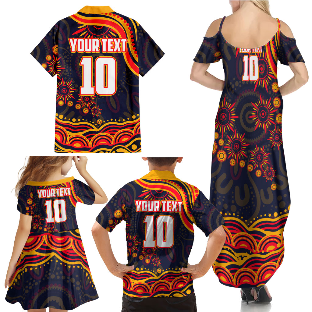 Personalized Adelaide Crows AFL Mascot Family Matching Summer Maxi Dress and Hawaiian Shirt Aboriginal Dot Art - Dreamtime Football Mascot