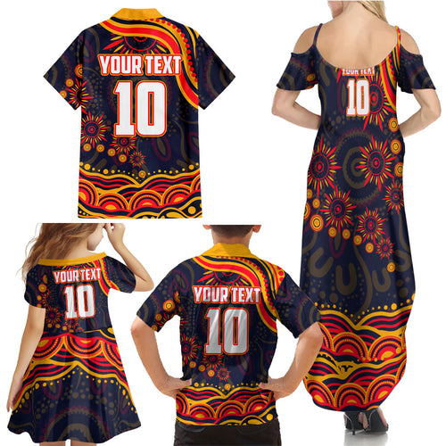 Personalized Adelaide Crows AFL Mascot Family Matching Summer Maxi Dress and Hawaiian Shirt Aboriginal Dot Art - Dreamtime Football Mascot