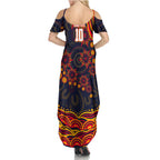 Personalized Adelaide Crows AFL Mascot Family Matching Summer Maxi Dress and Hawaiian Shirt Aboriginal Dot Art - Dreamtime Football Mascot