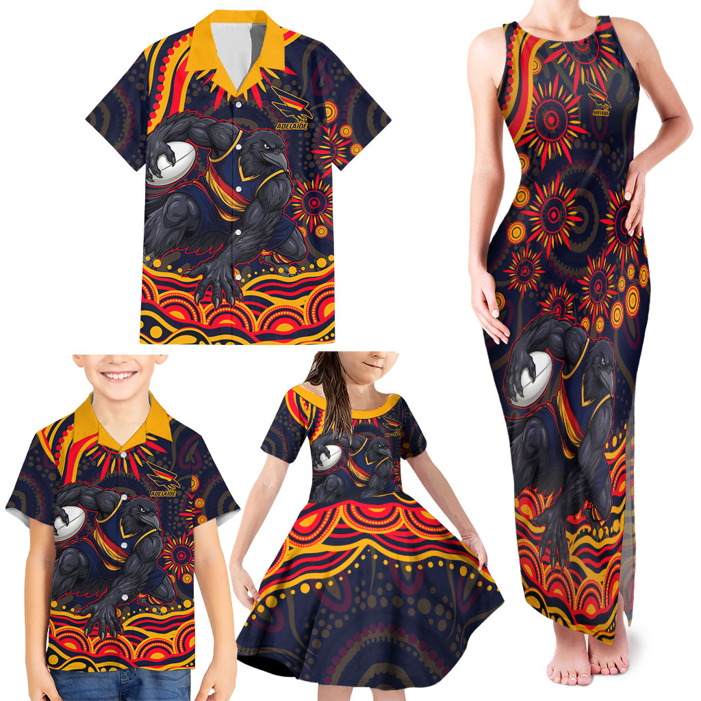 Personalized Adelaide Crows AFL Mascot Family Matching Tank Maxi Dress and Hawaiian Shirt Aboriginal Dot Art - Dreamtime Football Mascot