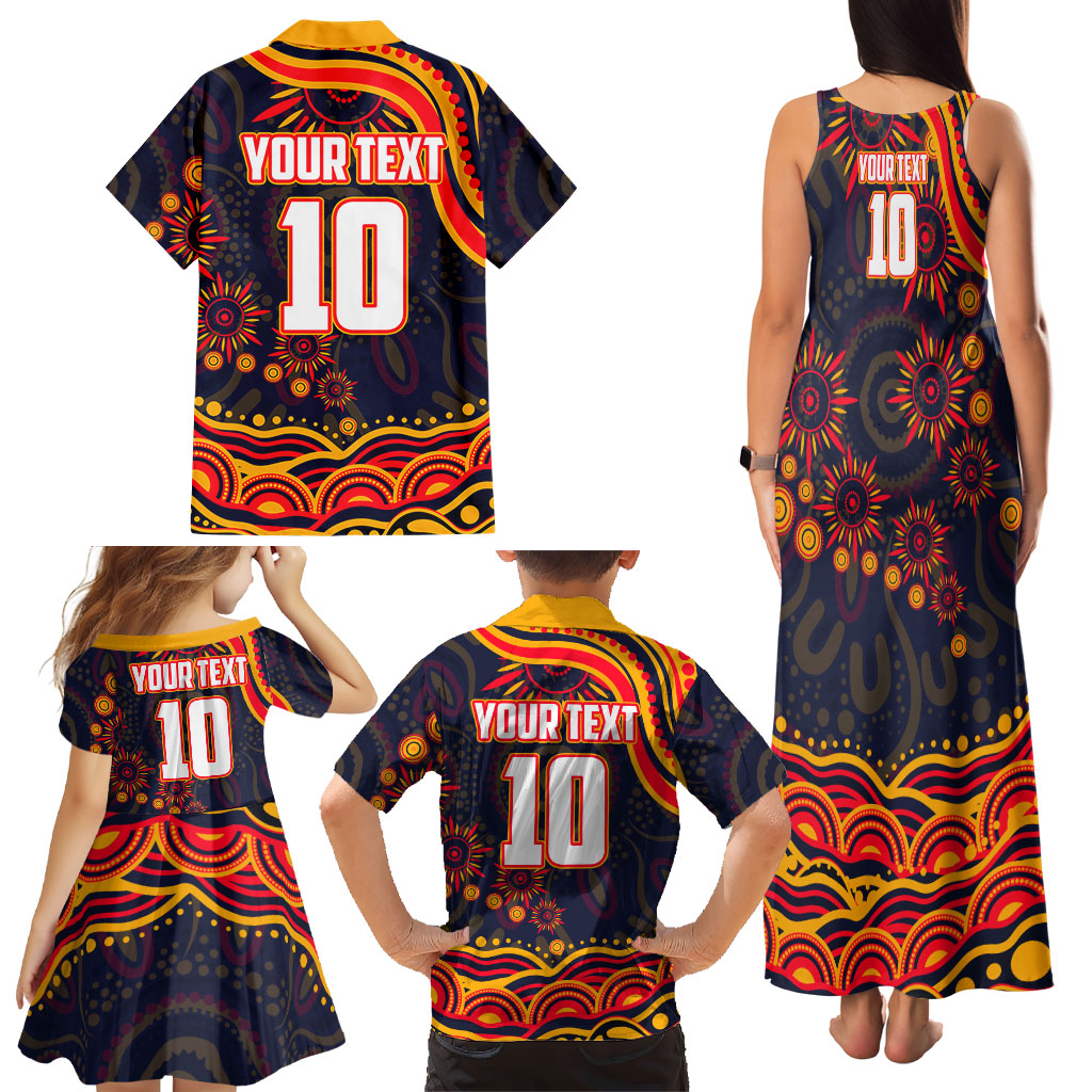 Personalized Adelaide Crows AFL Mascot Family Matching Tank Maxi Dress and Hawaiian Shirt Aboriginal Dot Art - Dreamtime Football Mascot
