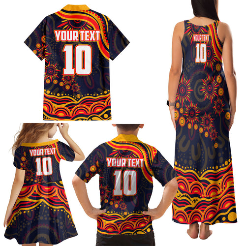 Personalized Adelaide Crows AFL Mascot Family Matching Tank Maxi Dress and Hawaiian Shirt Aboriginal Dot Art - Dreamtime Football Mascot