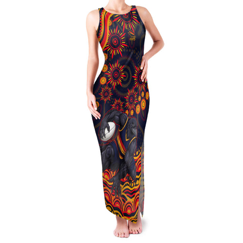 Personalized Adelaide Crows AFL Mascot Family Matching Tank Maxi Dress and Hawaiian Shirt Aboriginal Dot Art - Dreamtime Football Mascot
