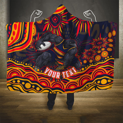 Personalized Adelaide Crows AFL Mascot Hooded Blanket Aboriginal Dot Art - Dreamtime Football Mascot