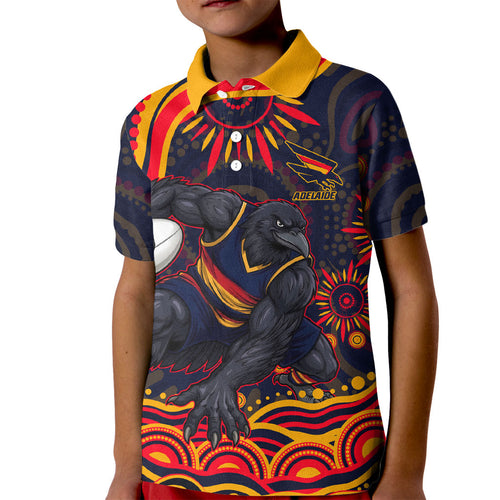 Personalized Adelaide Crows AFL Mascot Kid Polo Shirt Aboriginal Dot Art - Dreamtime Football Mascot