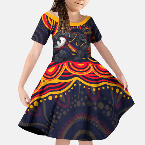 Personalized Adelaide Crows AFL Mascot Kid Short Sleeve Dress Aboriginal Dot Art - Dreamtime Football Mascot