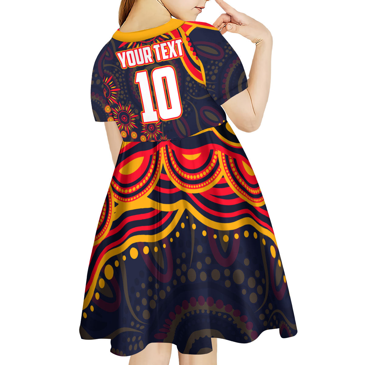 Personalized Adelaide Crows AFL Mascot Kid Short Sleeve Dress Aboriginal Dot Art - Dreamtime Football Mascot