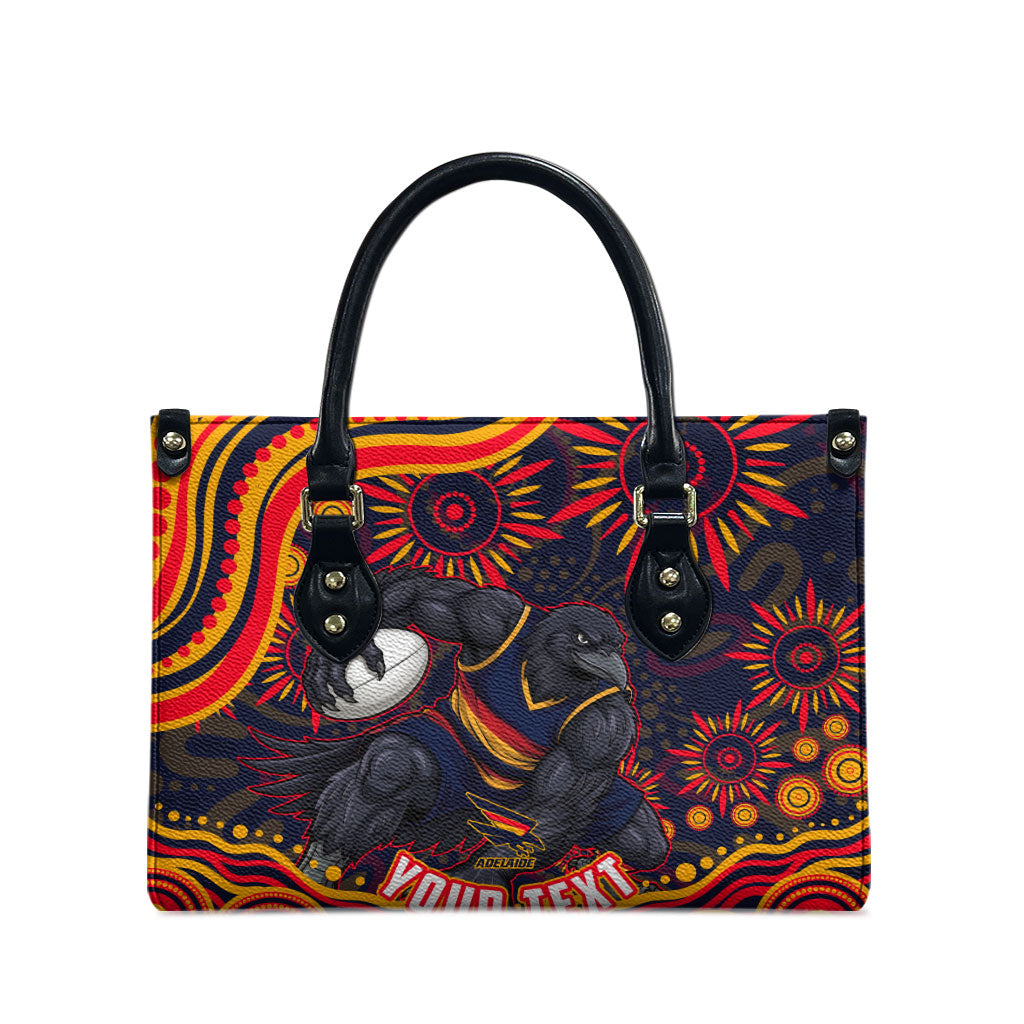 Personalized Adelaide Crows AFL Mascot Leather Bag Aboriginal Dot Art - Dreamtime Football Mascot