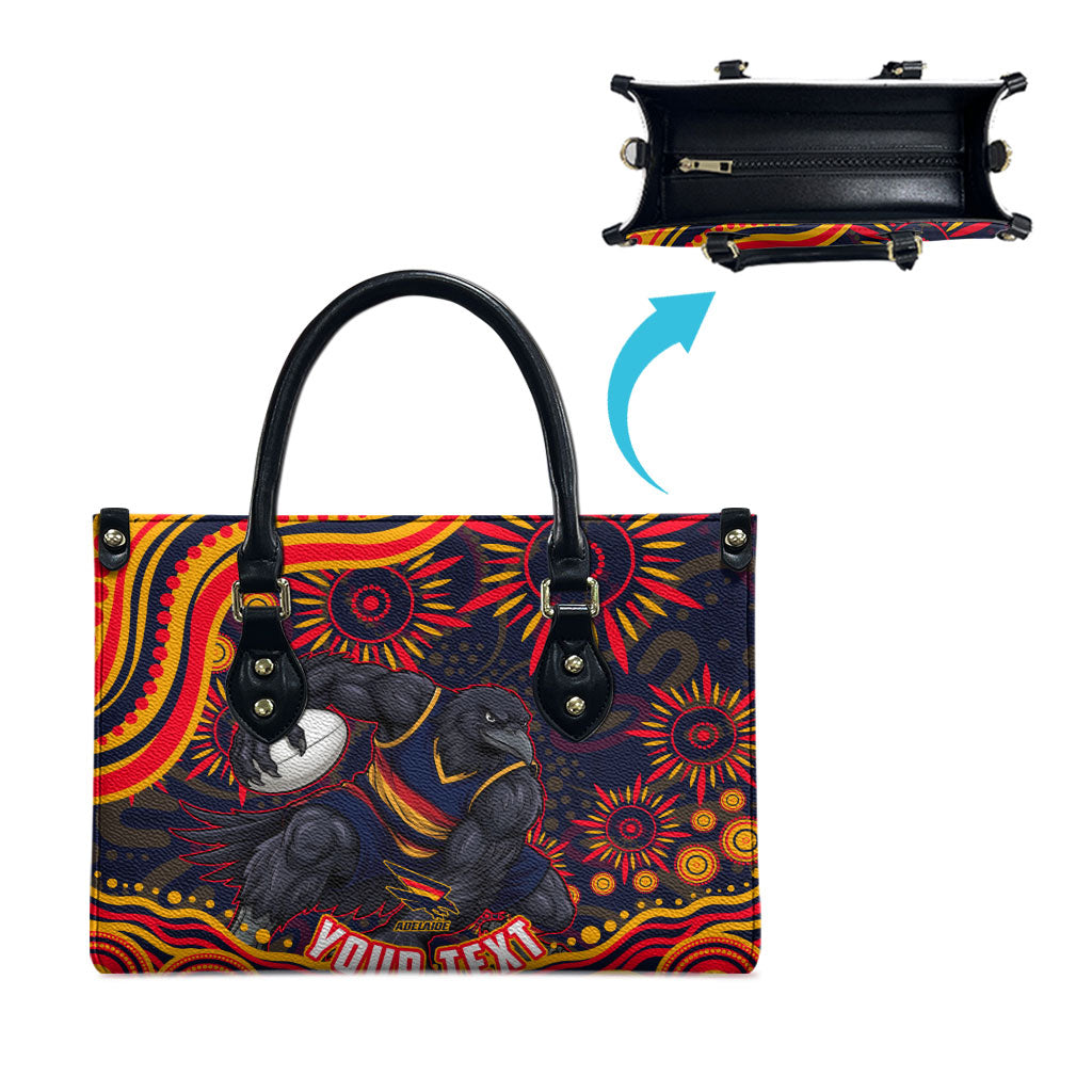 Personalized Adelaide Crows AFL Mascot Leather Bag Aboriginal Dot Art - Dreamtime Football Mascot