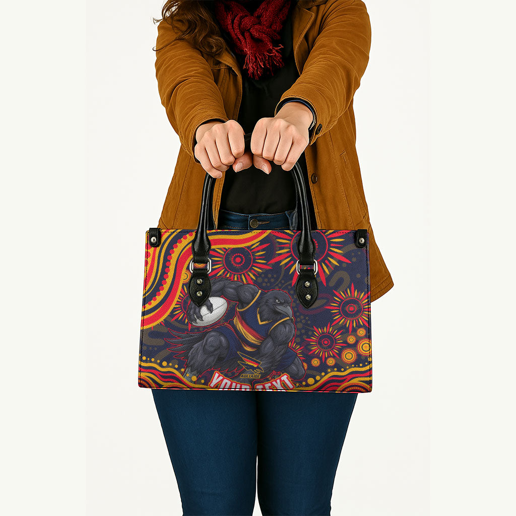 Personalized Adelaide Crows AFL Mascot Leather Bag Aboriginal Dot Art - Dreamtime Football Mascot