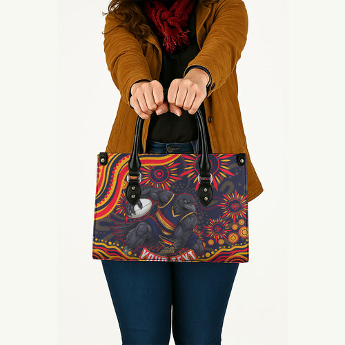 Personalized Adelaide Crows AFL Mascot Leather Bag Aboriginal Dot Art - Dreamtime Football Mascot