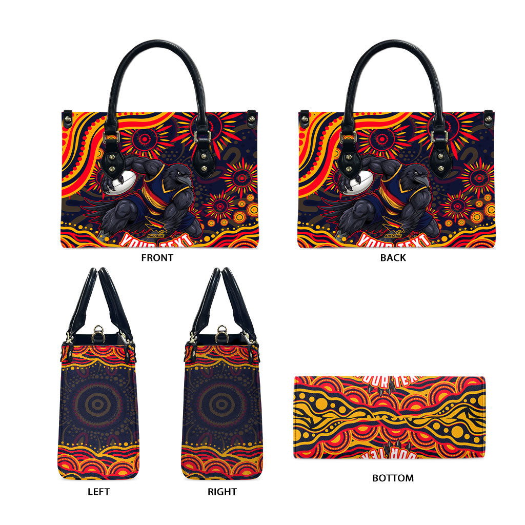 Personalized Adelaide Crows AFL Mascot Leather Bag Aboriginal Dot Art - Dreamtime Football Mascot