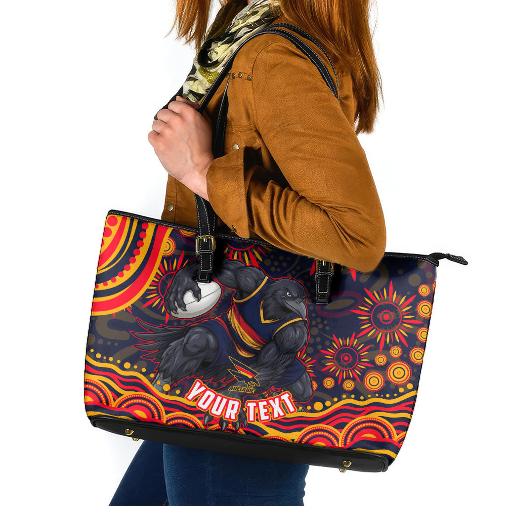 Personalized Adelaide Crows AFL Mascot Leather Tote Bag Aboriginal Dot Art - Dreamtime Football Mascot
