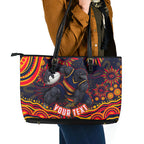Personalized Adelaide Crows AFL Mascot Leather Tote Bag Aboriginal Dot Art - Dreamtime Football Mascot