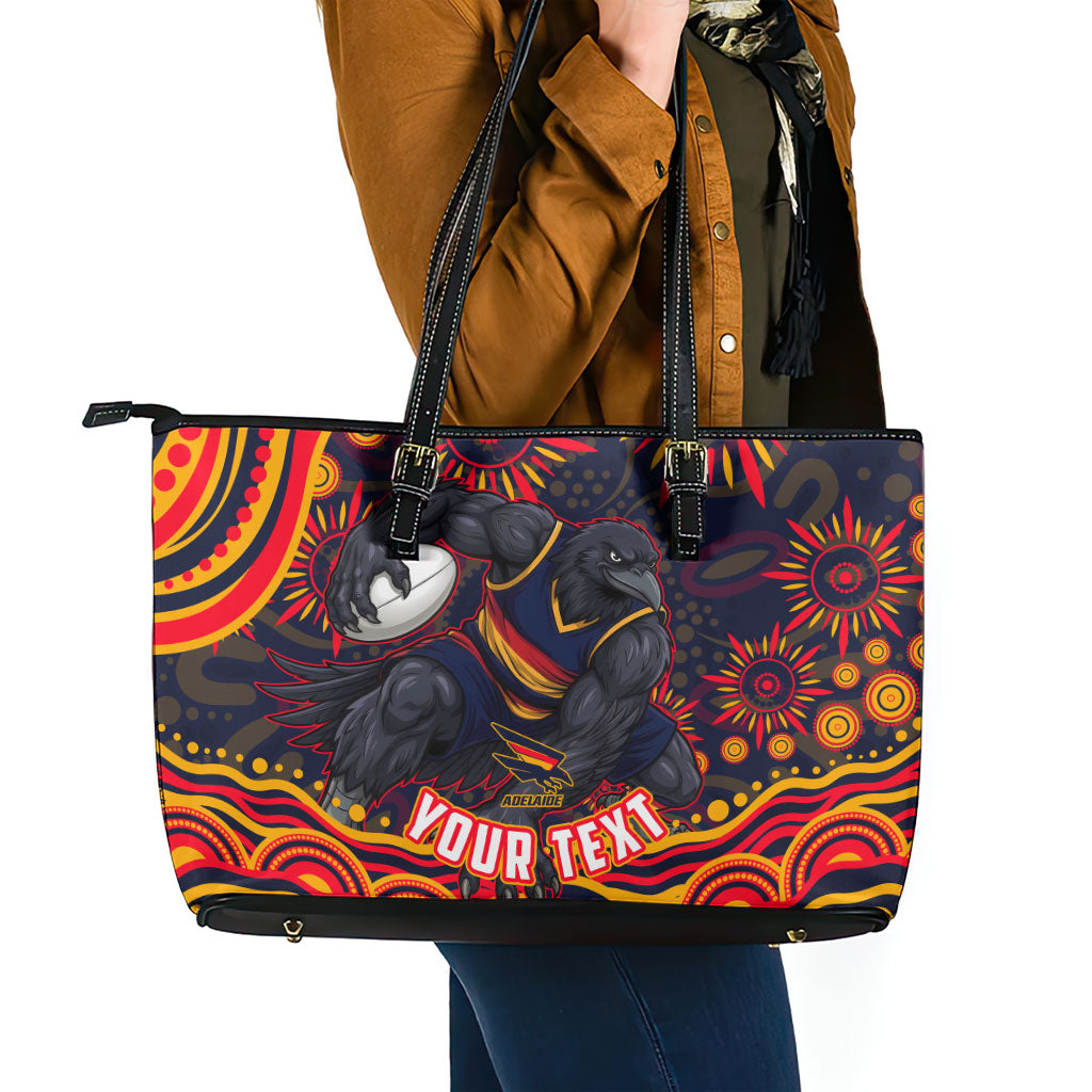 Personalized Adelaide Crows AFL Mascot Leather Tote Bag Aboriginal Dot Art - Dreamtime Football Mascot