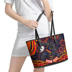 Personalized Adelaide Crows AFL Mascot Leather Tote Bag Aboriginal Dot Art - Dreamtime Football Mascot
