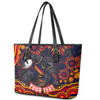 Personalized Adelaide Crows AFL Mascot Leather Tote Bag Aboriginal Dot Art - Dreamtime Football Mascot