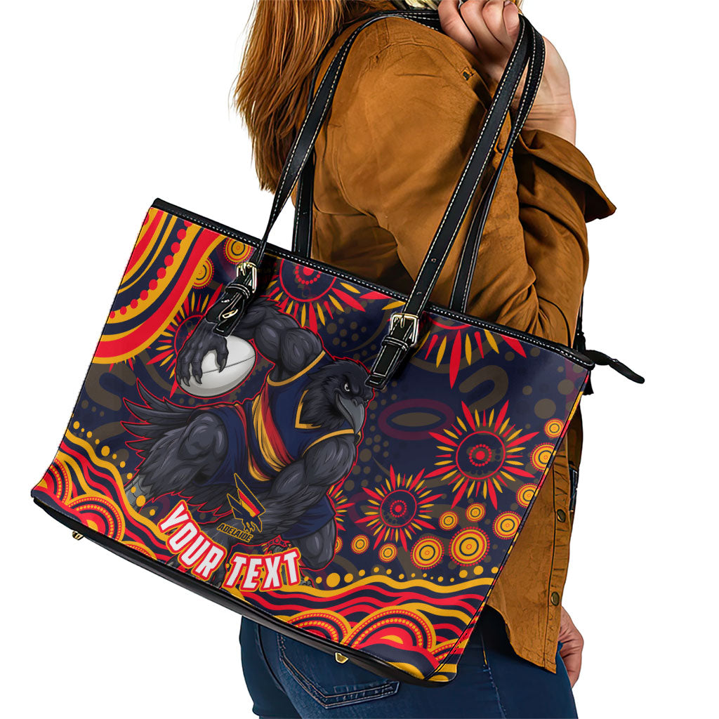 Personalized Adelaide Crows AFL Mascot Leather Tote Bag Aboriginal Dot Art - Dreamtime Football Mascot