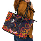 Personalized Adelaide Crows AFL Mascot Leather Tote Bag Aboriginal Dot Art - Dreamtime Football Mascot