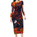 Personalized Adelaide Crows AFL Mascot Long Sleeve Bodycon Dress Aboriginal Dot Art - Dreamtime Football Mascot