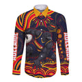 Personalized Adelaide Crows AFL Mascot Long Sleeve Button Shirt Aboriginal Dot Art - Dreamtime Football Mascot