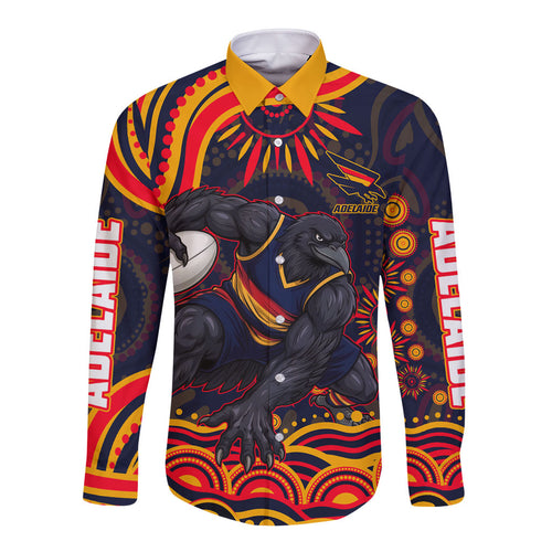 Personalized Adelaide Crows AFL Mascot Long Sleeve Button Shirt Aboriginal Dot Art - Dreamtime Football Mascot