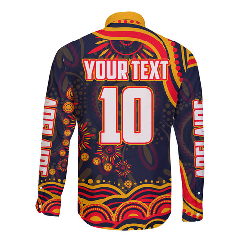 Personalized Adelaide Crows AFL Mascot Long Sleeve Button Shirt Aboriginal Dot Art - Dreamtime Football Mascot