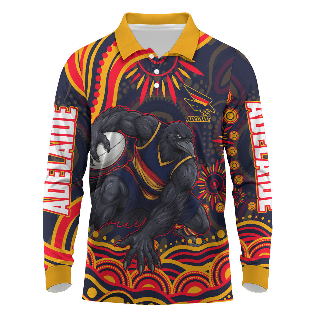 Personalized Adelaide Crows AFL Mascot Long Sleeve Polo Shirt Aboriginal Dot Art - Dreamtime Football Mascot