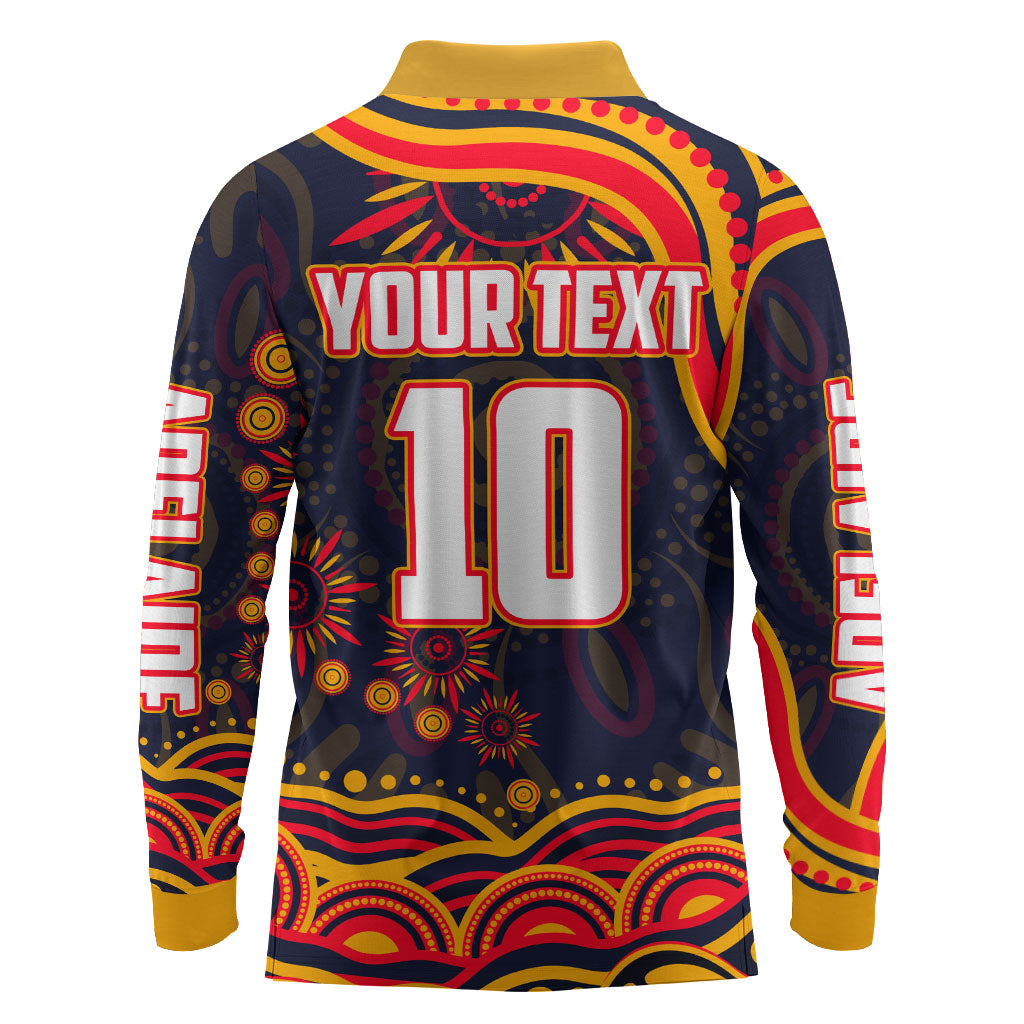 Personalized Adelaide Crows AFL Mascot Long Sleeve Polo Shirt Aboriginal Dot Art - Dreamtime Football Mascot