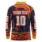 Personalized Adelaide Crows AFL Mascot Long Sleeve Polo Shirt Aboriginal Dot Art - Dreamtime Football Mascot